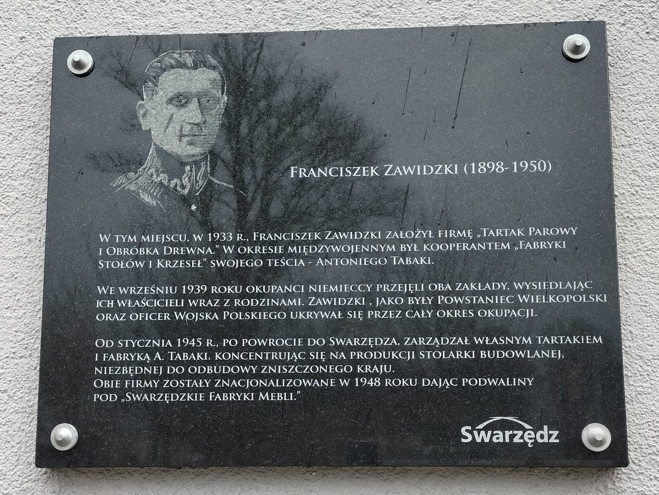 Tablica pamięci Franciszka Zawidzkiego